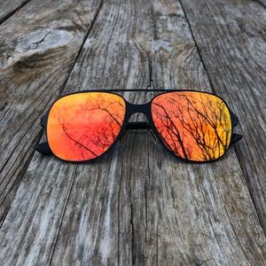 Red-Orange Mirror Lens Sunglasses w/ Black Frames